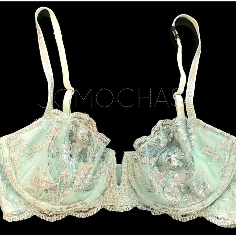 NWOT! Victoria’s Secret Dream Angels Lace Push-Up Bra-Mint & Silver, 32DDD (32F)